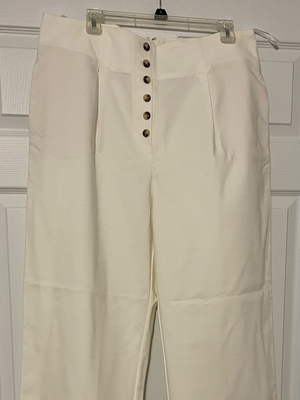 Alex Marie Cream High-Rise Wide-Leg Trousers with Button Placket